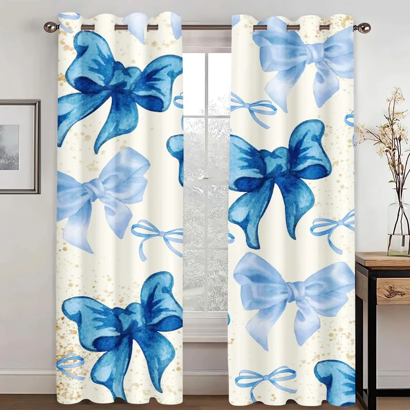 SHROUDEX Blackout Curtains with Ties, 3D Pink Bow Children's Room Curtains, Colourful Butterfly Curtains for Living Room (2, 280x180cm (2x140x180cm))