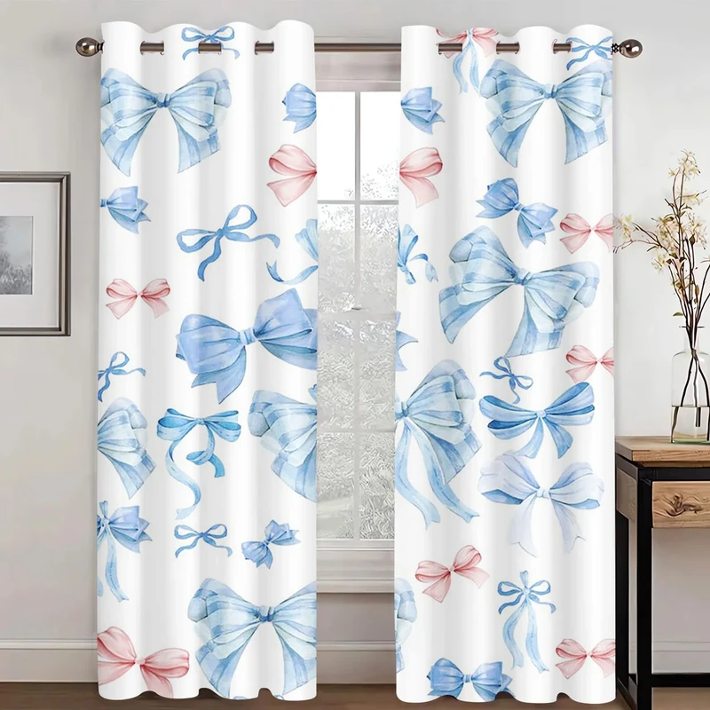 SHROUDEX Opaque Bow Blackout Curtains, 3D Pink Bow Children's Room Curtains, Colourful Butterfly Curtains for Living Room (5.280 x 180 cm (2 x 140 x 180 cm))