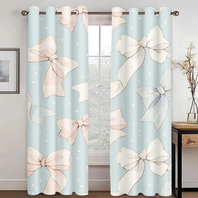 SHROUDEX Blackout Curtains with Ties, 3D Pink Bow Children's Room Curtains, Colourful Butterfly Curtains for Living Room (1,280 x 180 cm (2 x 140 x 180 cm))