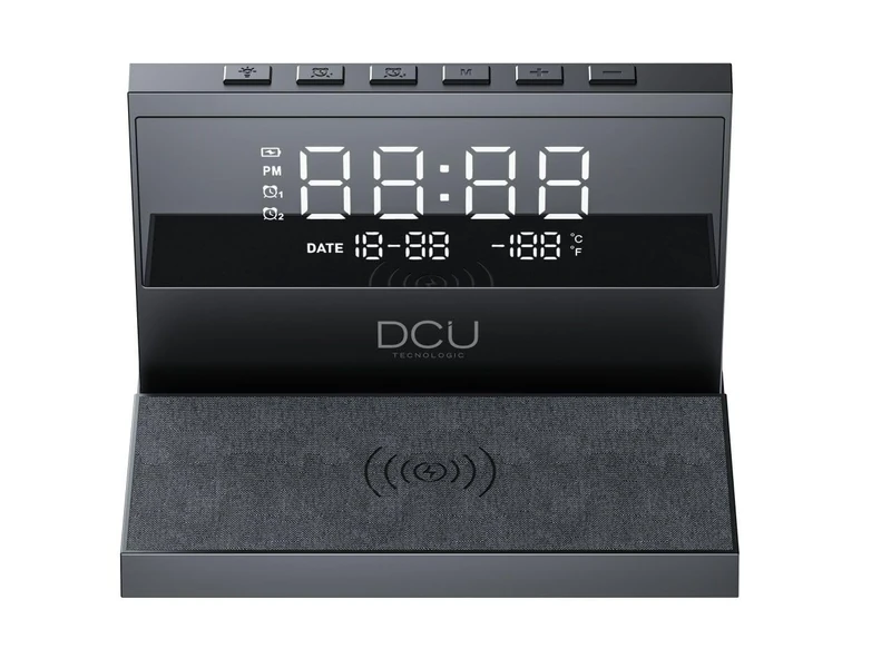 DCU TECNOLOGIC - Desk Alarm Clock - Fast Wireless Charging - Adjustable Night Light - 2 Customizable Alarms