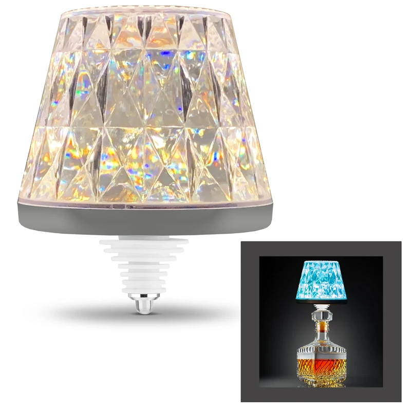 REV LAMPRUSCO Crystal Battery Bottle Lamp - RGB Table Lamp Wireless 130 lm 1.6 W 2500 mAh - Bottle Light Dimmable in Various Colours - Touch Table Lamp for Indoor and Outdoor Use IP54