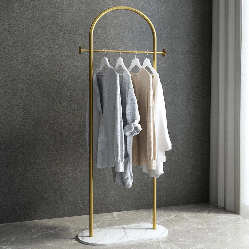 BUZUEY Freestanding Clothing Rack with Marble Base,Modern Gold Arch Garment Rack for Small Spaces,Sturdy Metal Coat Rack,Clothes Racks for Hanging Clothes in Bedroom,Closet,Entryway,Boutique Display