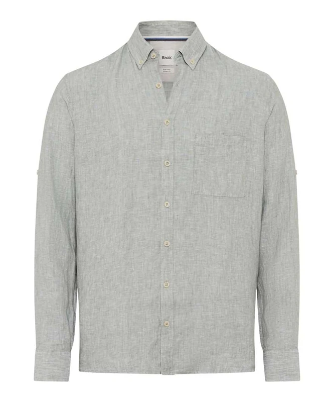Brax Men's Style Dirk U Pure Linen Quality Shirt, 36 Thyme, L