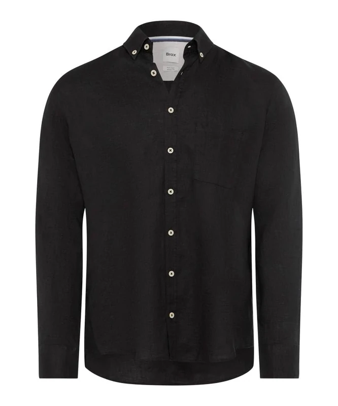 Brax Men's Style Dirk U Pure Linen Quality Shirt, 02 Black,