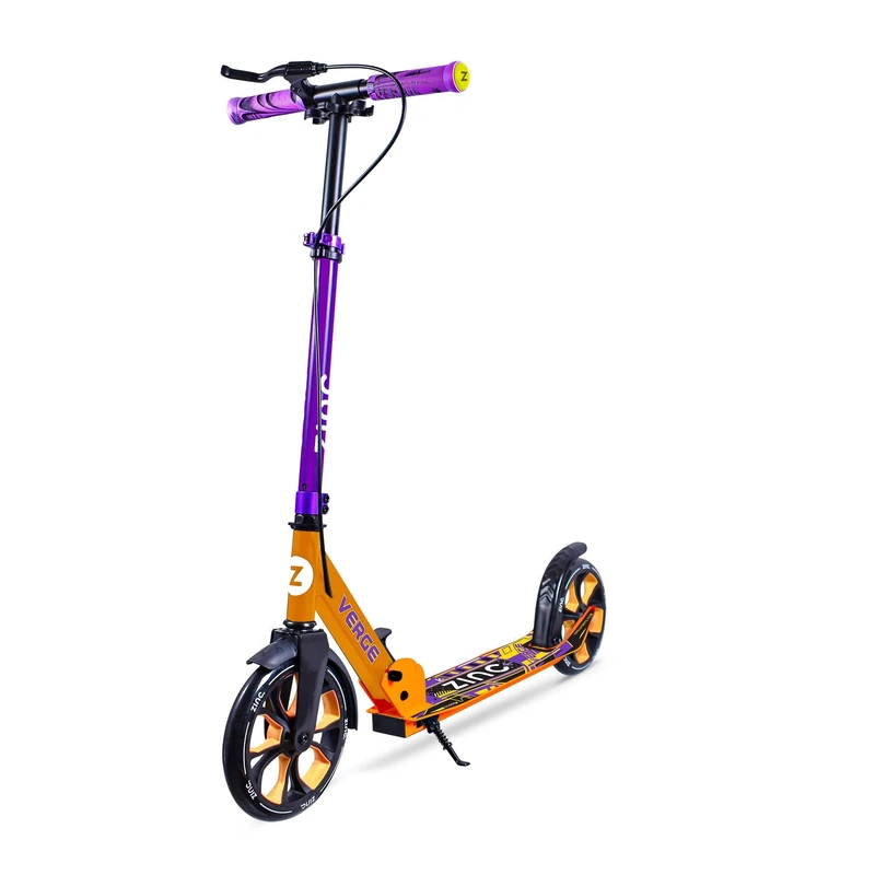 Zinc Verge Pro Kids Scooter – Big Wheel Kick Scooter for Ages 6+, Foldable 2-Wheel Scooter with 200mm Wheels, Lightweight, Height Adjustable, Rear Footbrake, Supports up to 100kg, Orange & Purple
