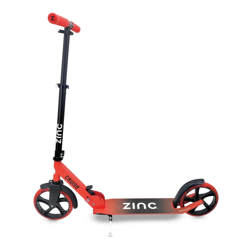 Zinc Cruise Kids Scooter – Big Wheel Kick Scooter for Ages 6+, Foldable 2-Wheel Scooter with 200mm Wheels, Lightweight, Height Adjustable, Rear Footbrake, Supports up to 100kg, Red & Black
