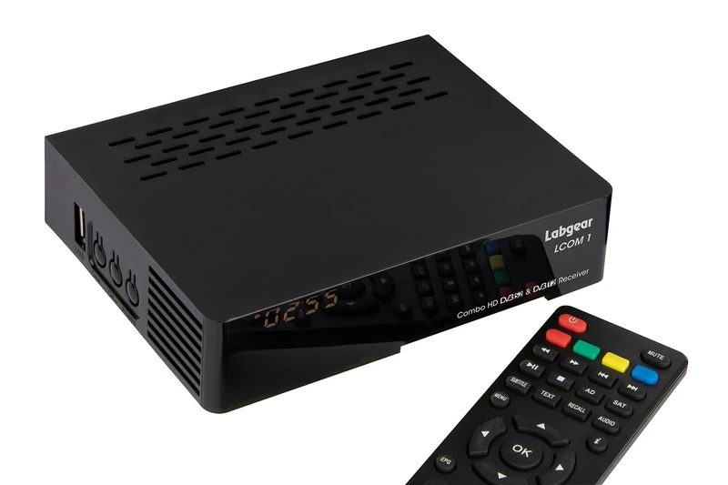 Freeview HD Receiver Combo Full HD Satellite & Terrestrial Receiver + USB Port Schedule HD Program Recorder, Labgear LCOM1 Compact TV Box with Remote Control