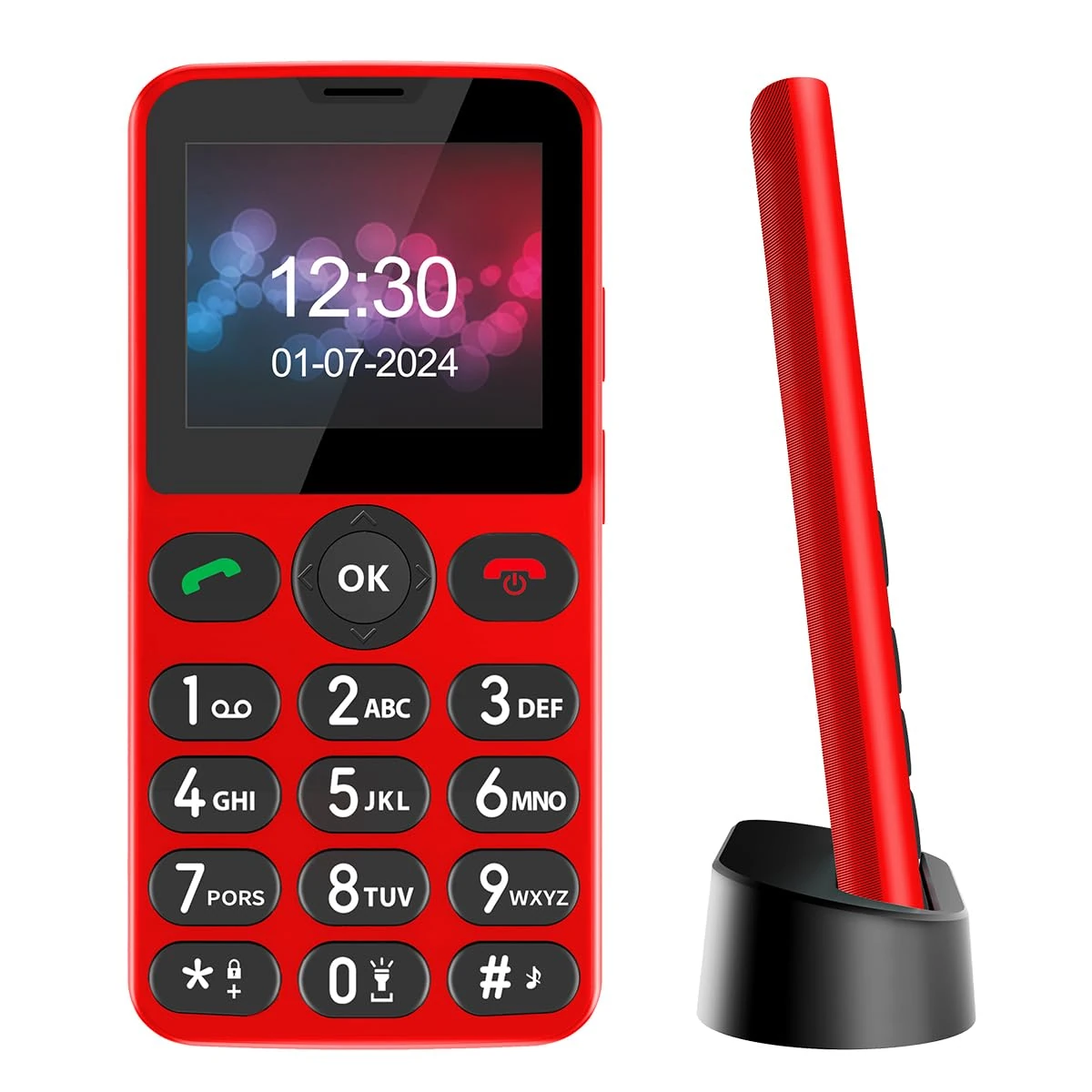 Melefon Big Button Mobile Phone,Easy to Use,Large Volume Basic Cell Phone for Elderly,Unlocked Senior Phone with 2.2" Display|SOS|FM Radio|Charging Dock|Supports 15 languages (Red)