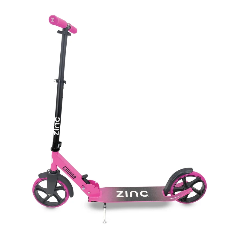 Zinc Cruise Kids Scooter – Big Wheel Kick Scooter for Ages 6+, Foldable 2-Wheel Scooters with 200mm Wheels, Lightweight, Height Adjustable, Rear Footbrake, Supports up to 100kg, Pink & Black