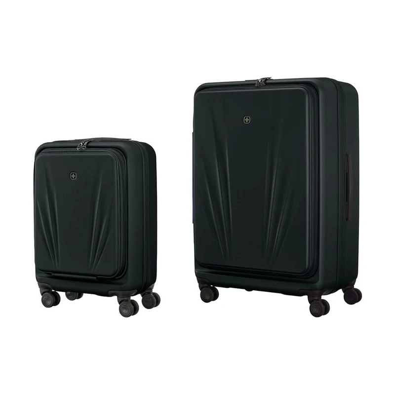 WENGER Skyon 2-Piece Suitcase Set, Carry-On + Large Travel Case, Hard-Shell, Trolley, Laptop and Tablet Compartment, Security Lock, Black, 653569