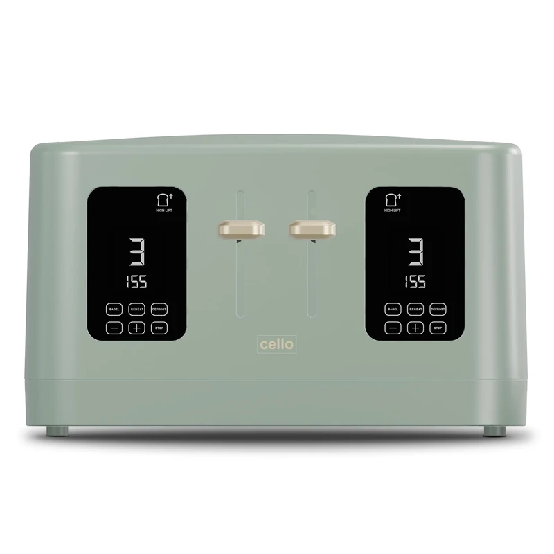 1600W 4 Slice Sage Green Toaster with Detachable Crumb Tray, Digital Control Panel with Countdown Timer, 7 Browning Levels, Auto Stop, High Lift, 4 Slice Toaster with Wide Slot for All Types of Slices