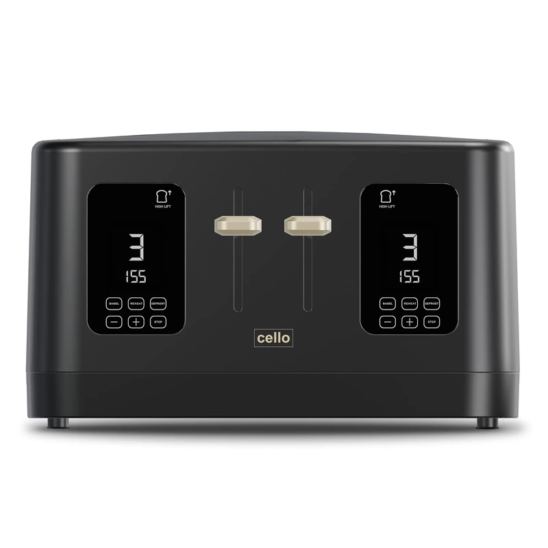 1600W 4 Slice Black Toaster with Detachable Crumb Tray, Digital Control Panel with Countdown Timer, 7 Browning Levels, Auto Stop, High Lift, 4 Slice Toaster with Wide Slot for All Types of Slices