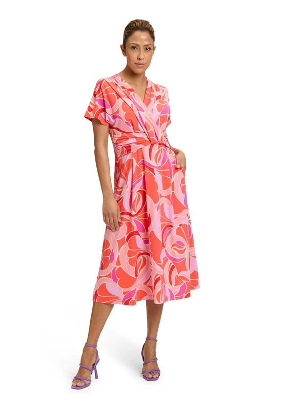 Betty Barclay Women's Jersey Dress with Overcut Sleeves, Red/Rose, 14