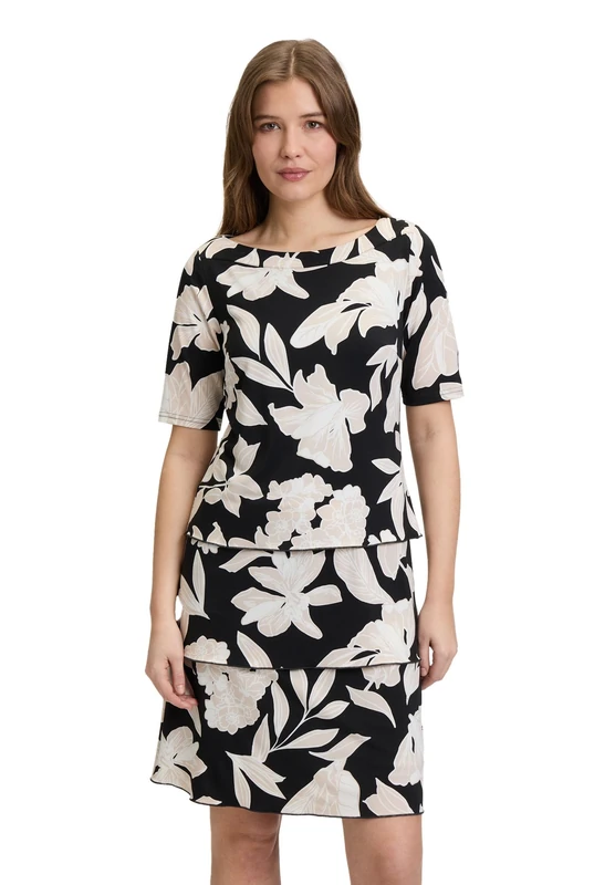Betty Barclay Women's Tiered Dress with 3/4 Sleeves, Black/Beige, 16 - Image 1