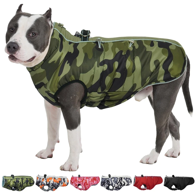 IKIPUKO Dog Coat Dog Winter Jacket-3X Large, Warm Zip Up Snowsuit Dog Harness Vest Reflective Water-Resistant Dog Coat Dog Snow Jacket for Large Dogs Labrador, Huskyn, Camouflage