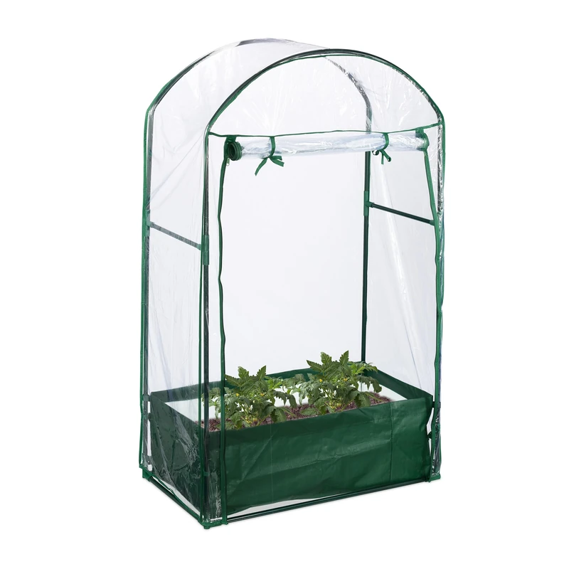 Relaxdays Balcony Greenhouse, Planting Bag, HxWxD: 153 x 89 x 49 cm, Cultivation, PVC film, Steel, Transparent/Green, Iron, 23 x 25 x 16 cm