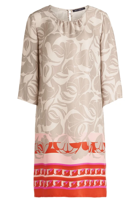 Betty Barclay Women's Summer Dress with Crew Neck, Taupe/Red, 18