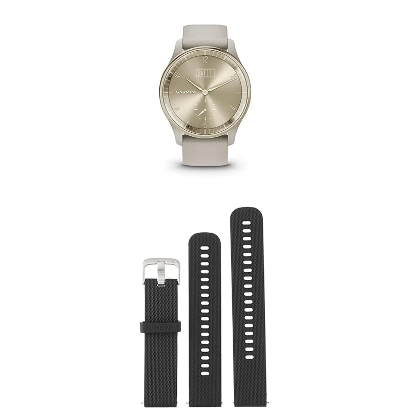 Garmin vívomove Trend, Stylish Hybrid Smartwatch with up to 5 days battery life, French Grey & Quick Release Band (20 mm) - Black