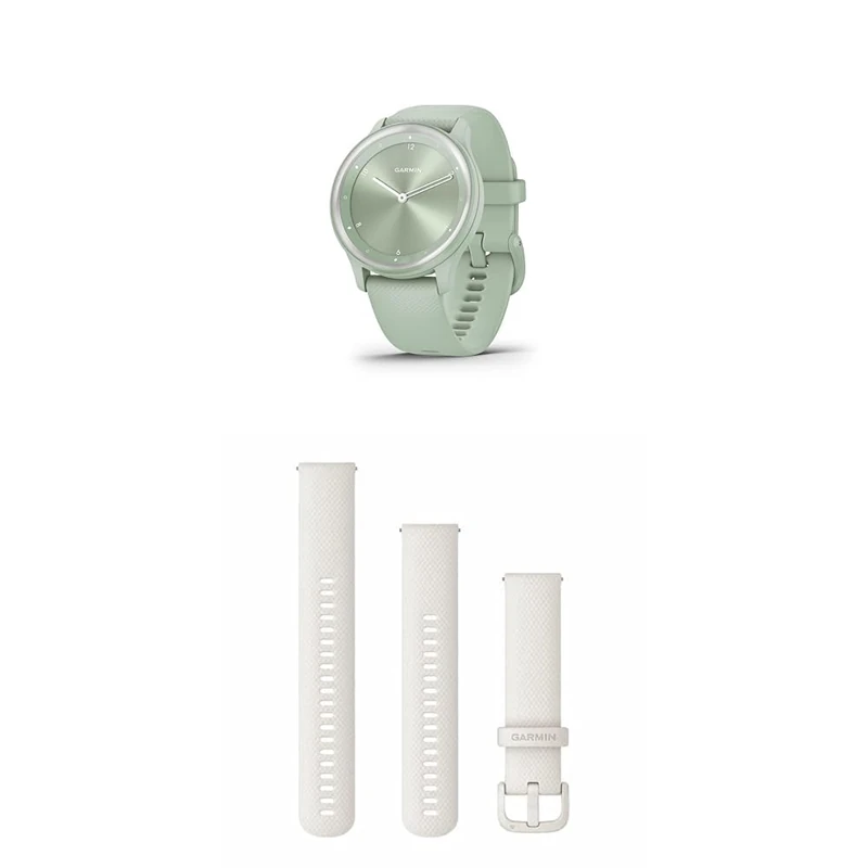 Garmin vívomove Sport, Hybrid Smartwatch with up to 5 days battery life, Cool Mint & Quick Release Band (20 mm) - Ivory