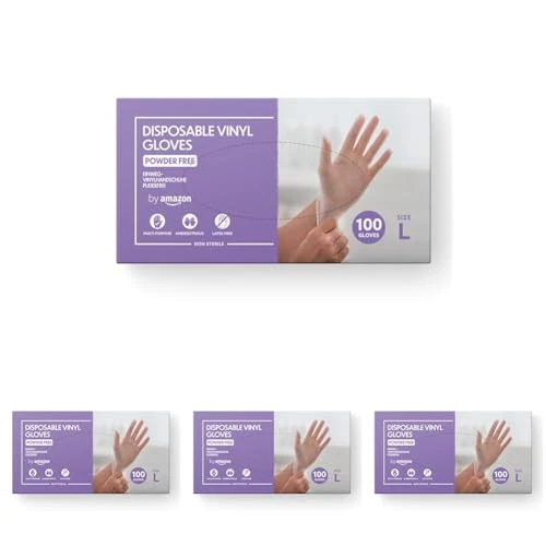 by Amazon - Disposable Vinyl Gloves, Size L, Pack of 400, (Previously Hevea Brand)