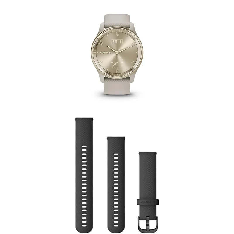 Garmin vívomove Trend, Stylish Hybrid Smartwatch with up to 5 days battery life, French Grey & Quick Release Band (20 mm) - Black with Slate