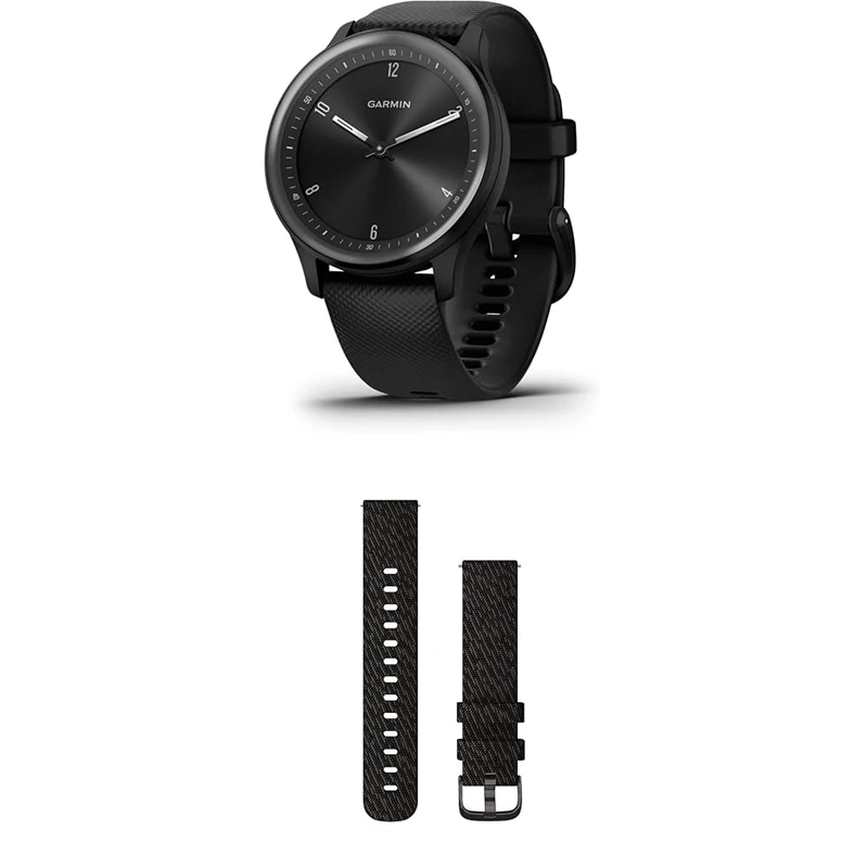 Garmin vívomove Sport, Hybrid Smartwatch with up to 5 days battery life, Black & Quick Release Band (20 mm) - Black Pepper with Slate
