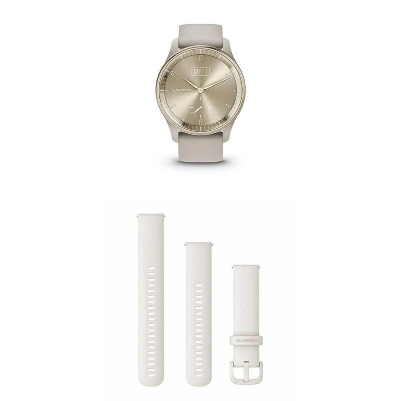 Garmin vívomove Trend, Stylish Hybrid Smartwatch with up to 5 days battery life, French Grey & Quick Release Band (20 mm) - Ivory