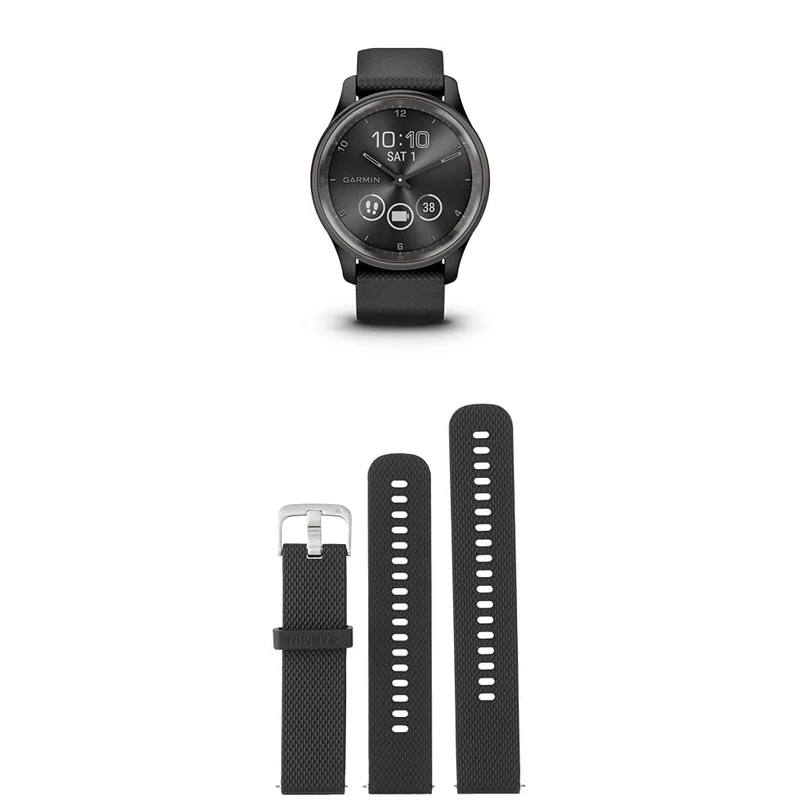 Garmin vívomove Trend, Stylish Hybrid Smartwatch with up to 5 days battery life, Black & Quick Release Band (20 mm) - Black