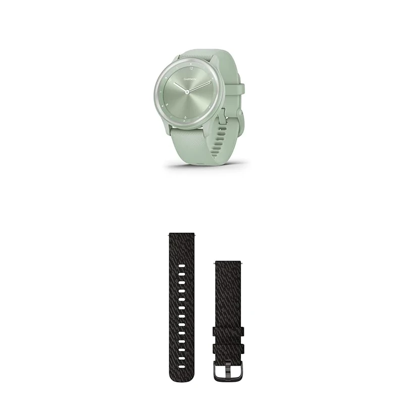 Garmin vívomove Sport, Hybrid Smartwatch with up to 5 days battery life, Cool Mint & Quick Release Band (20 mm) - Black Pepper with Slate