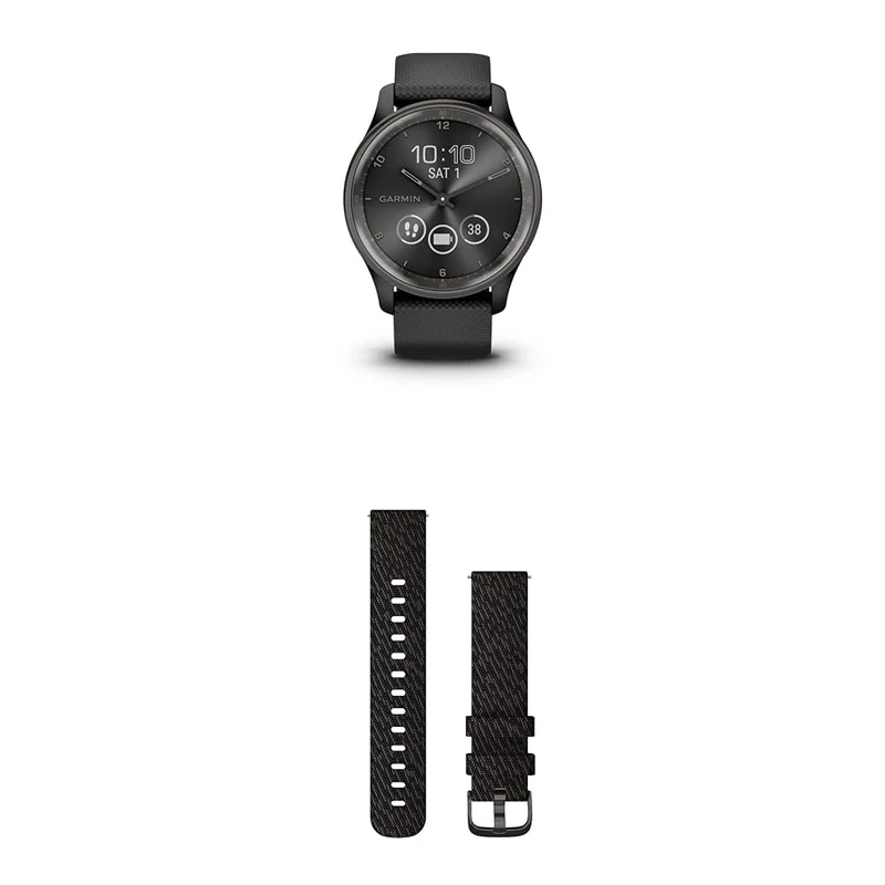 Garmin vívomove Trend, Stylish Hybrid Smartwatch with up to 5 days battery life, Black & Quick Release Band (20 mm) - Black Pepper with Slate