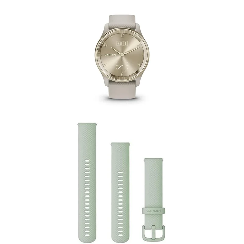 Garmin vívomove Trend, Stylish Hybrid Smartwatch with up to 5 days battery life, French Grey & Quick Release Band (20 mm) - Mint