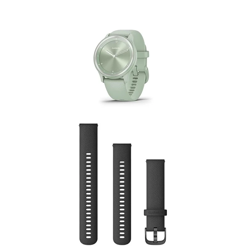 Garmin vívomove Sport, Hybrid Smartwatch with up to 5 days battery life, Cool Mint & Quick Release Band (20 mm) - Black with Slate