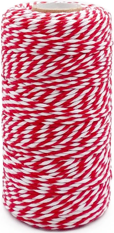Christmas Twine String, 2mm,100m,Red White Baker's String for Crafts, Baking, Gardening, DIY Home Decoration