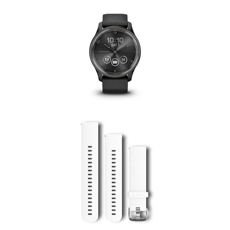 Garmin vívomove Trend, Stylish Hybrid Smartwatch with up to 5 days battery life, Black & Quick Release Band (20 mm) - White/silver