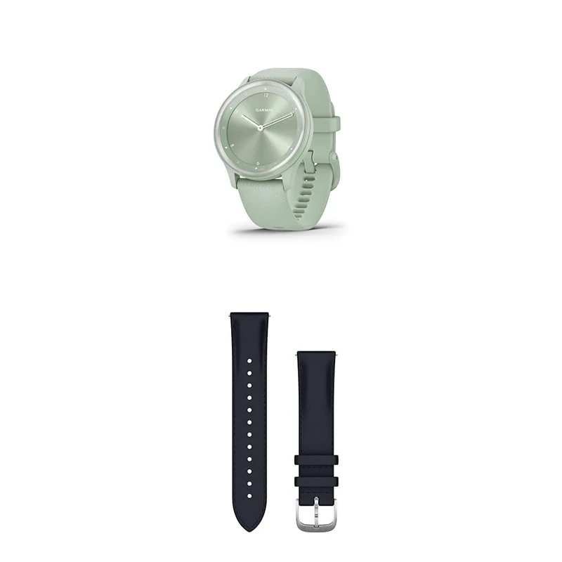 Garmin vívomove Sport, Hybrid Smartwatch with up to 5 days battery life, Cool Mint & Quick Release Band (20 mm) - Navy Embossed with Silver