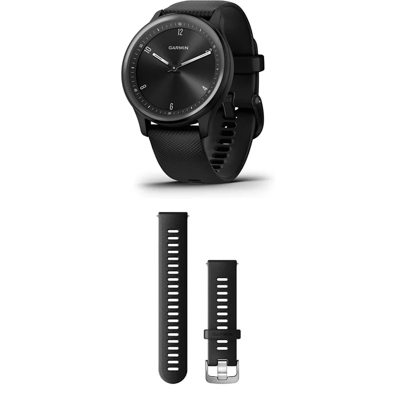 Garmin vívomove Sport, Hybrid Smartwatch with up to 5 days battery life, Black & Quick Release Band (20 mm) - Black