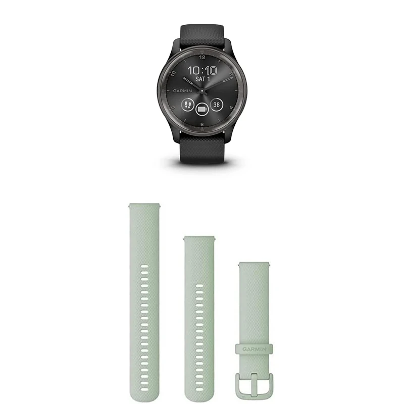 Garmin vívomove Trend, Stylish Hybrid Smartwatch with up to 5 days battery life, Black & Quick Release Band (20 mm) - Mint