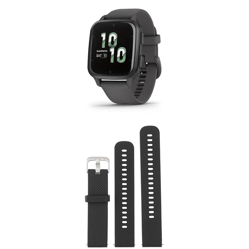 vGarmin Venu Sq 2, AMOLED GPS Smartwatch with up to 11 days battery life, Shadow Grey & Quick Release Band (20 mm) - Black