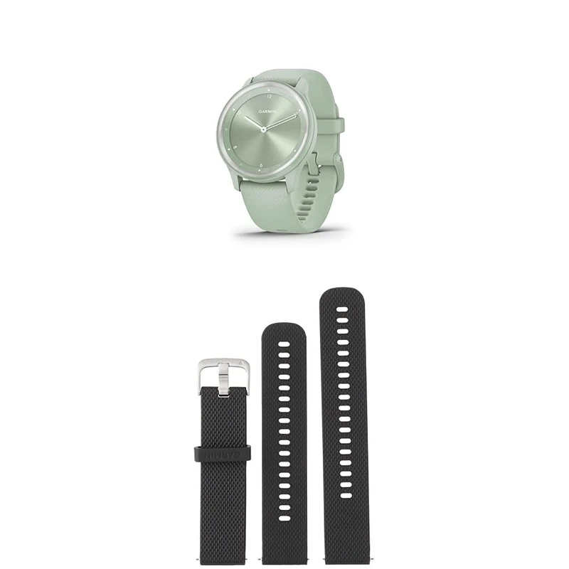 Garmin vívomove Sport, Hybrid Smartwatch with up to 5 days battery life, Cool Mint & Quick Release Band (20 mm) - Black