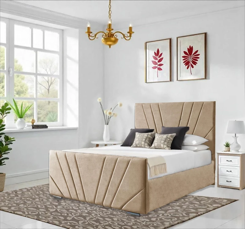 Savannah Divan Bed Base with Headboard & Storage Drawers| Modern Bed With 10" Spring Memory Foam mattress | Plush Velvet Fabric | 2 Storage Drawers Bed Set (Blue, (4FT Small Double Size))