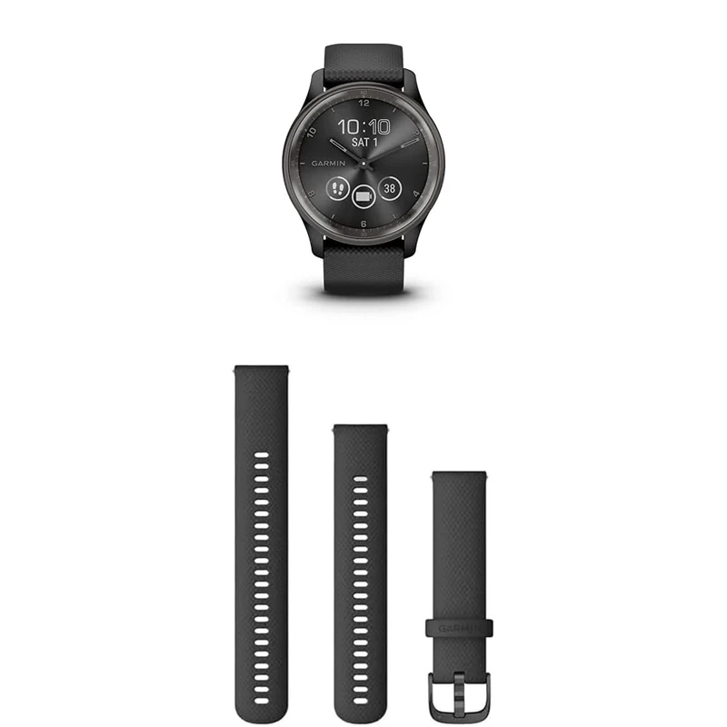 Garmin vívomove Trend, Stylish Hybrid Smartwatch with up to 5 days battery life, Black & Quick Release Band (20 mm) - Black with Slate