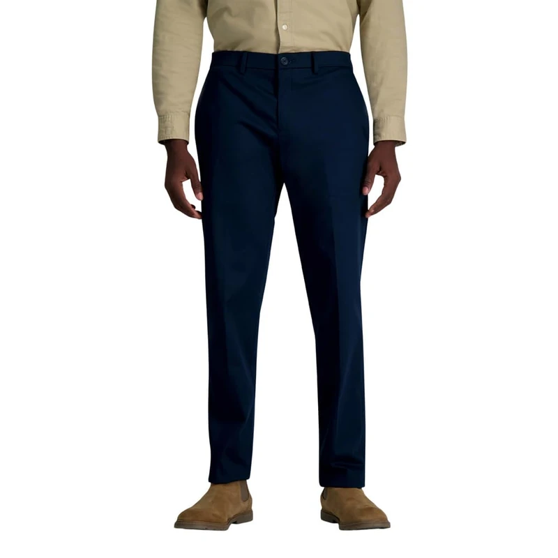 Haggar Men's Wrinkle Free Performance Khaki Straight Fit Flat Front Pant Casual, Dark Navy, 33W x 30L