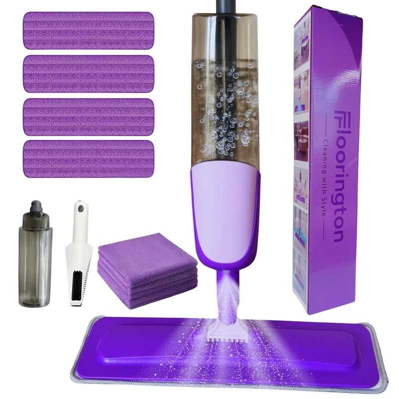 FLOORINGTON Spray Mop for Floor Cleaning Wet & Dry Microfiber Mop with 550ML Refillable Bottle, 4 Washable Pads, 4 Microfibre Cloth and 1 Scraper Perfect for Home, Kitchen, Hardwood, Tile Floors PS08