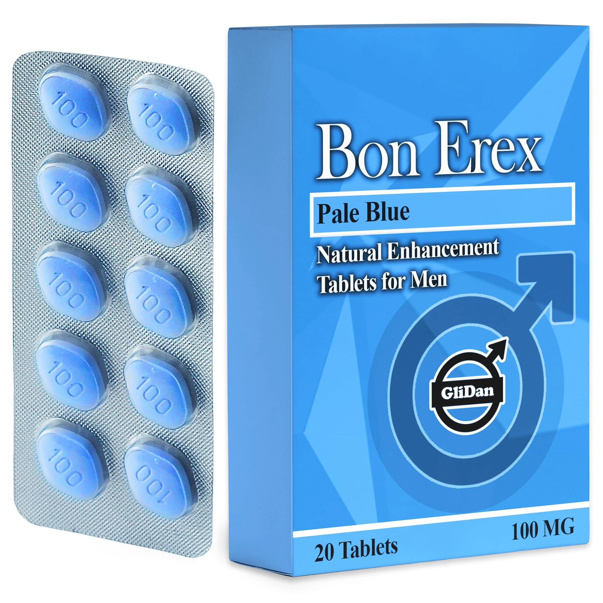 Glidan - 20 Pale Blue Vitality Tablets for Men 100mg | Natural & Herbal Formula for Active Lifestyle & Physical Advantage | Energy & Performance | Made in The UK