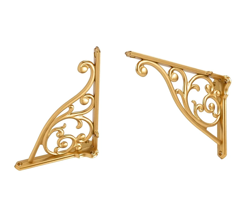 Heavy Duty Solid Stand,12 Inch 4 Pack Antique Gold,Right Angle Wall Panel Support Bracket,Decorative Shelf Bracket,Heavy Duty Vintage,Wall Mount Support DIY - Shelf Hardware Included