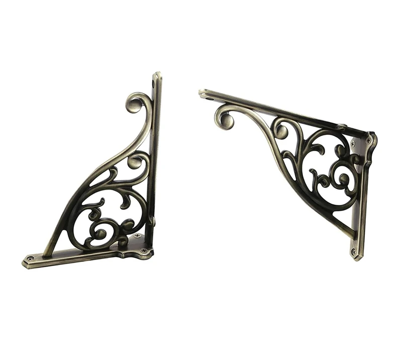 Heavy Duty Solid Stand,12 Inch 4 Pack Brushed Antique Brass,Right Angle Wall Panel Support Bracket,Decorative Shelf Bracket,Heavy Duty Vintage,Wall Mount Support DIY - Shelf Hardware Included