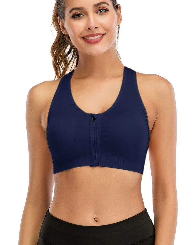 DODOING Zip Front Sports Bra Post Surgery Bra Yoga Bra Workout Fitness Activewear Racerback Padded Bras for Women