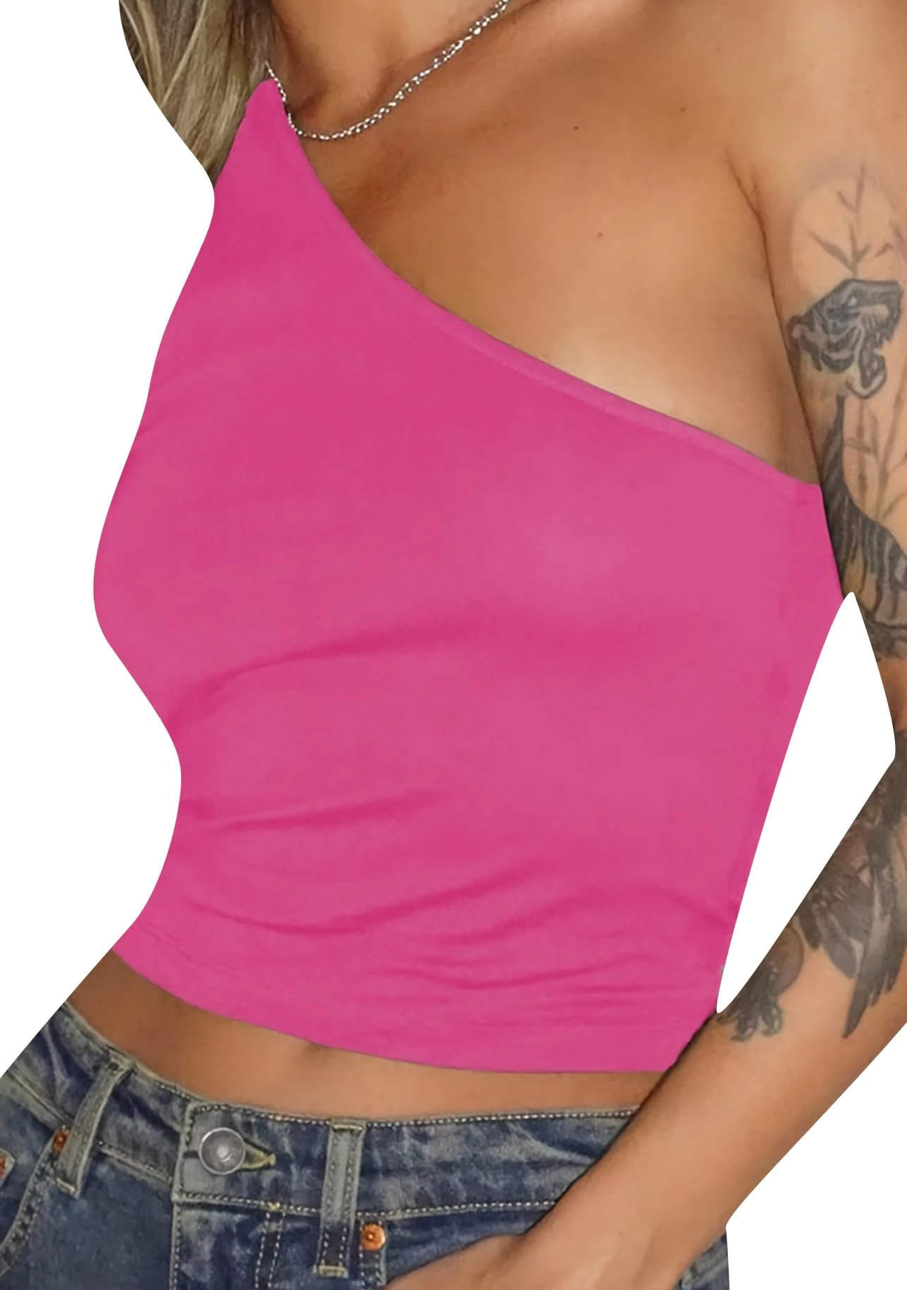 YMING Women's Open Back Top Streetwear Summer Sleeveless T-Shirts One Shoulder Cut Out Tank Pk M