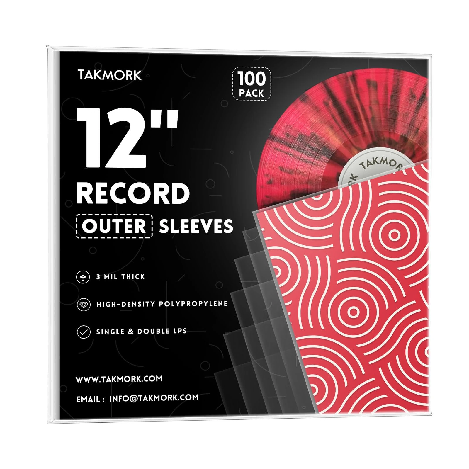 Crystal Clear Vinyl Record Sleeves - Outer Sleeves for LP Albums, 100 Pcs, 3 Mil Thick