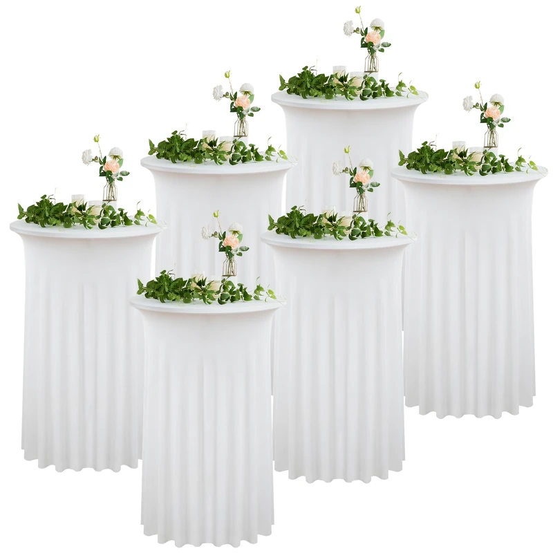 Nobed HHT 6 Pack Ivory High Top Cocktail Tablecloths Round 32inch×43inch, Wrinkle Free Stretch Spandex Cocktail Table Cloth Covers for Party Wedding Banquet Baby Shower Birthday